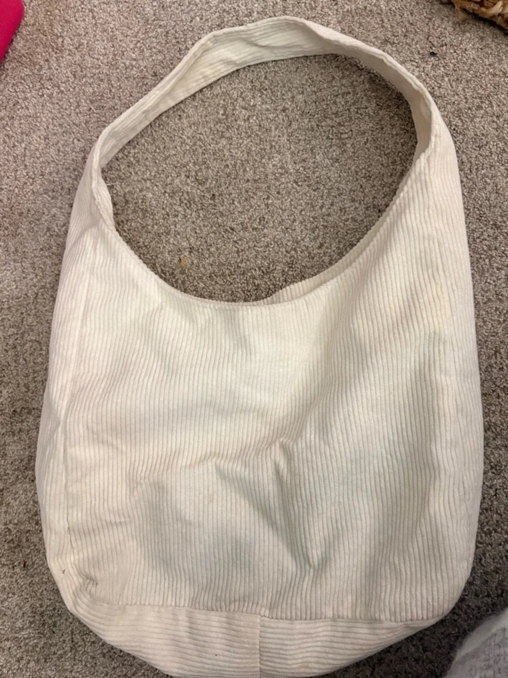 Cream Corduroy Hobo Bag with Leather Patch - Picture 3 of 4